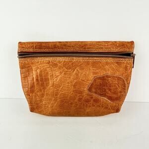 Carlos Falchi Embossed Leather Zipper Clutch Bag